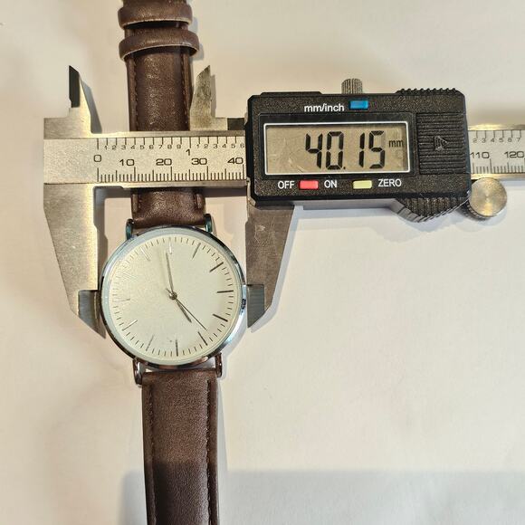 Women's Quartz Watch White Dial Brown Faux Leather Band Silver Case 40mm - Picture 3 of 12